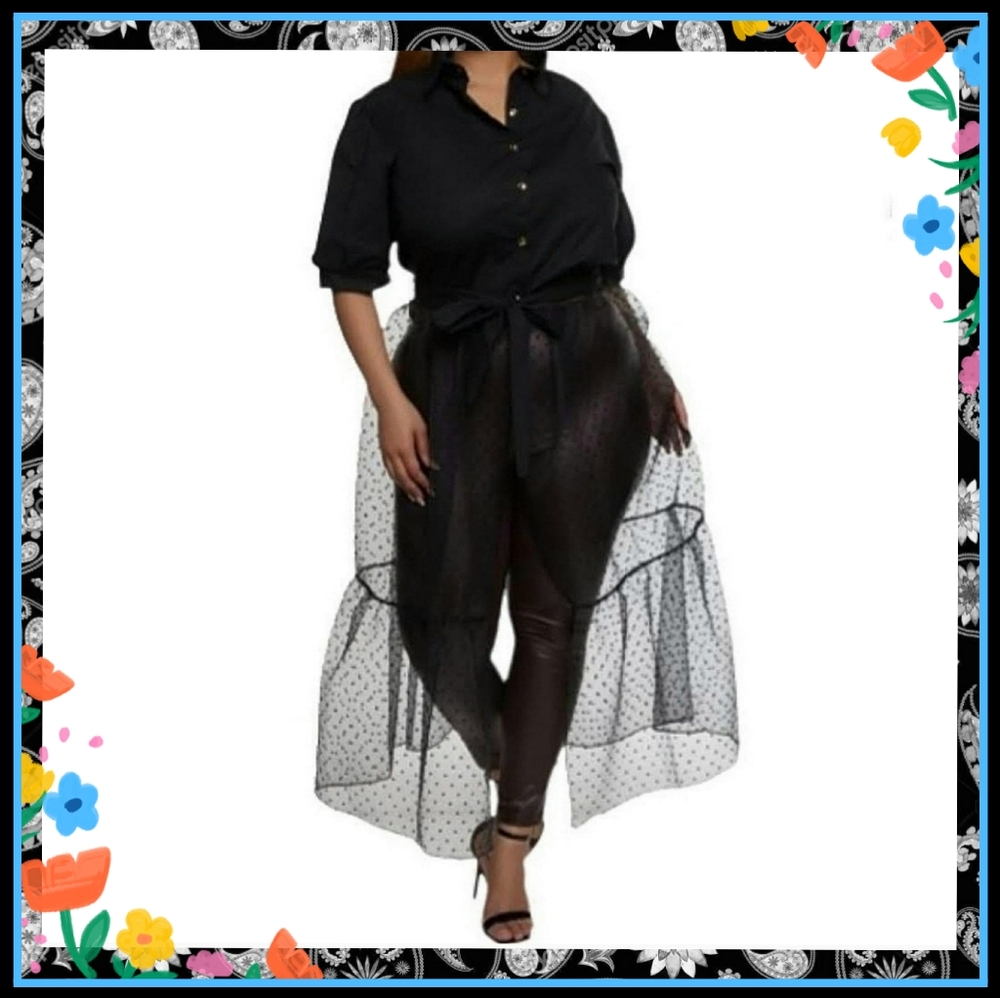 MIDNITE BLACK ☆ PUFF SLEEVE ☆ SEMI SHEER ☆ SWISS DOT TULLE SKIRTED TOP ☆ NIP